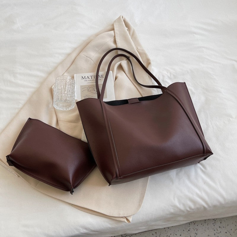 Large Leather Tote Bag with Inner Pouch