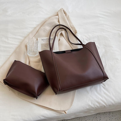 Large Leather Tote Bag with Inner Pouch