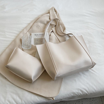 Large Leather Tote Bag with Inner Pouch