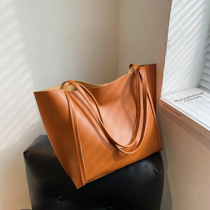 Large Leather Tote Bag with Inner Pouch