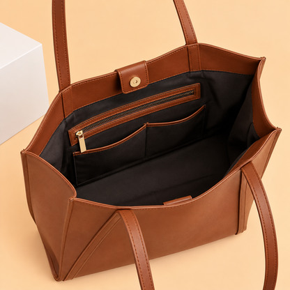 Large Leather Tote Bag with Inner Zip Pouch
