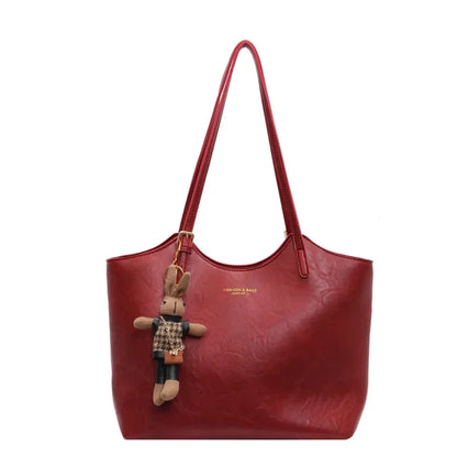 Large Leather Tote Bag with Rabbit Charm