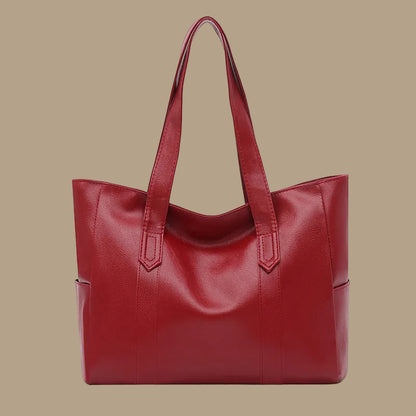 Large Leather Tote Bag with Side Pockets and Shoulder Straps