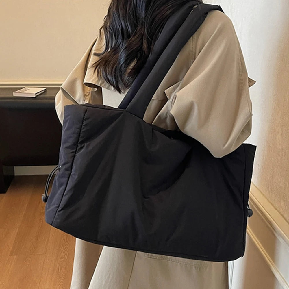 Large Quilted Puffer Tote Bag with Padded Handles