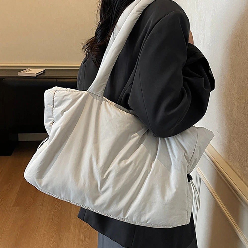 Large Quilted Puffer Tote Bag with Padded Handles
