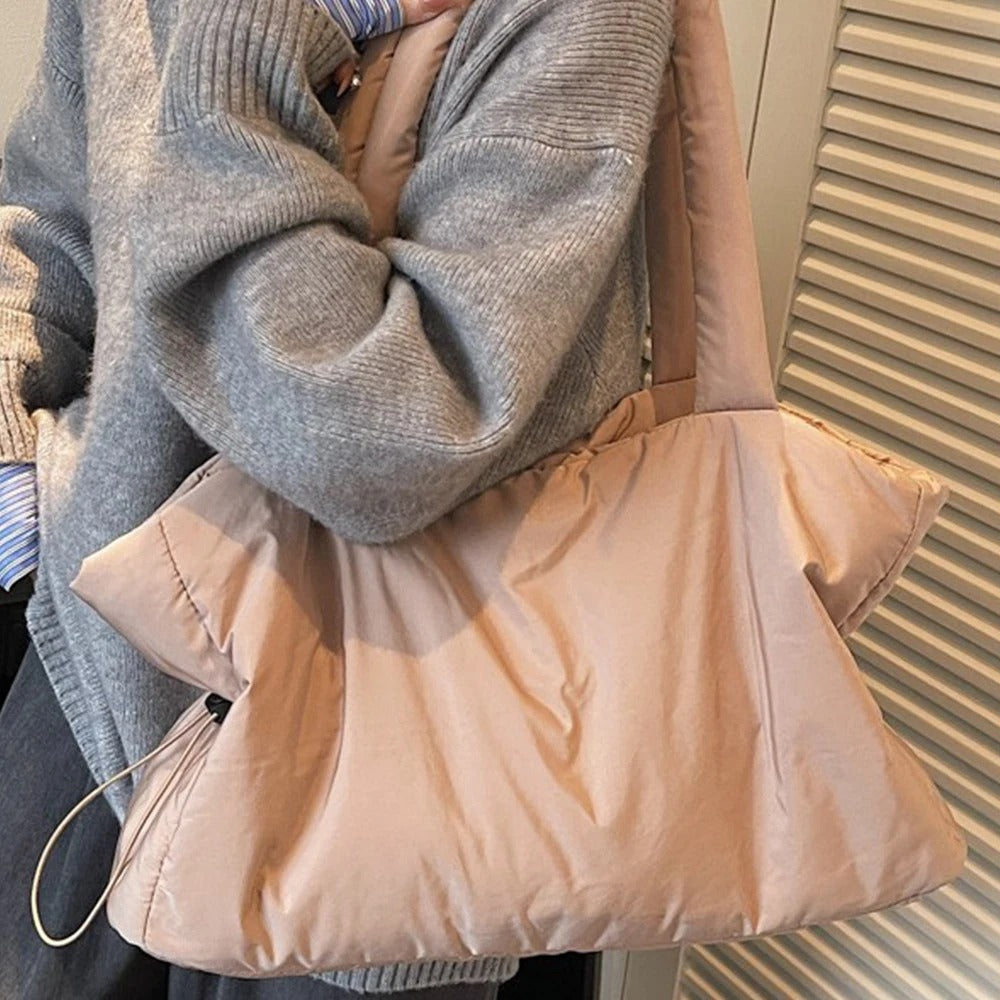 Large Quilted Puffer Tote Bag with Padded Handles