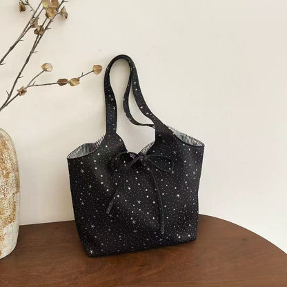 Large Star Print Tote Bag with Star Charm and Striped Lining