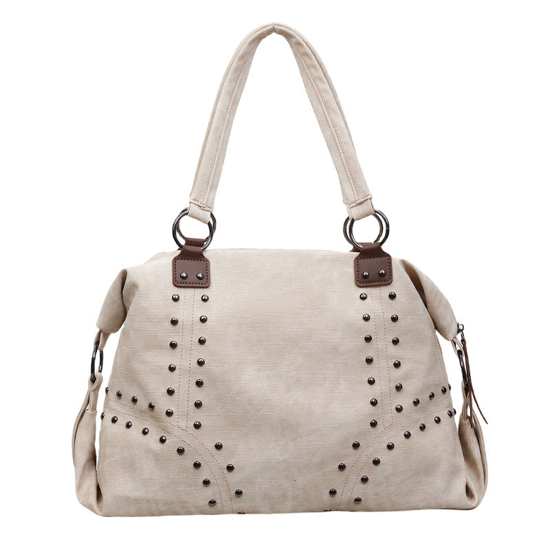 Large Studded Suede Shoulder Bag with Silver Hardware