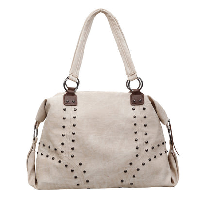 Large Studded Suede Shoulder Bag with Silver Hardware