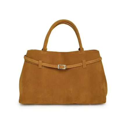 Large Suede Shoulder Bag with Silver Buckle Detail