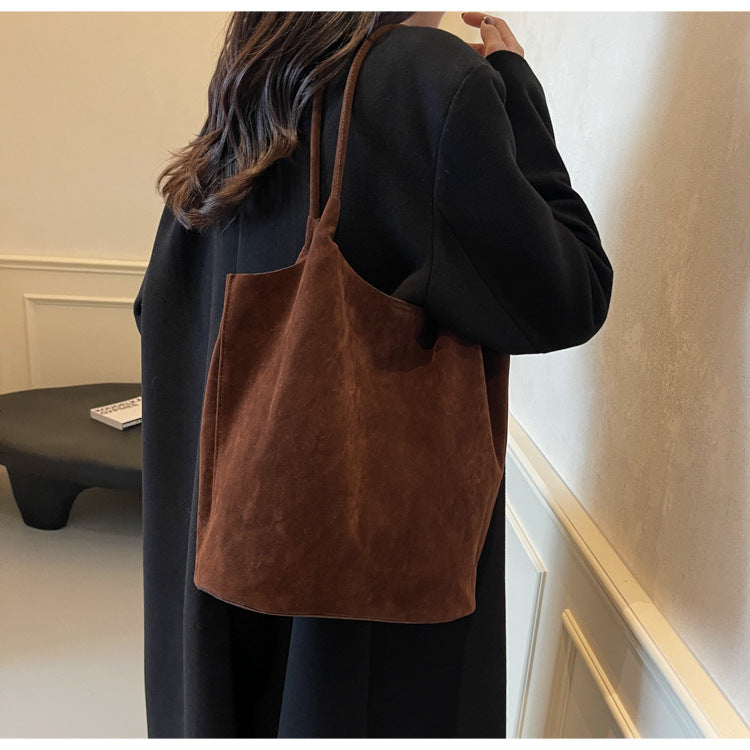 Large Suede Tote Bag with Single Shoulder Strap