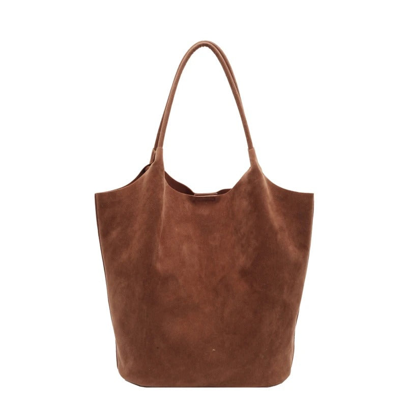 Large Suede Tote Bag with Single Shoulder Strap