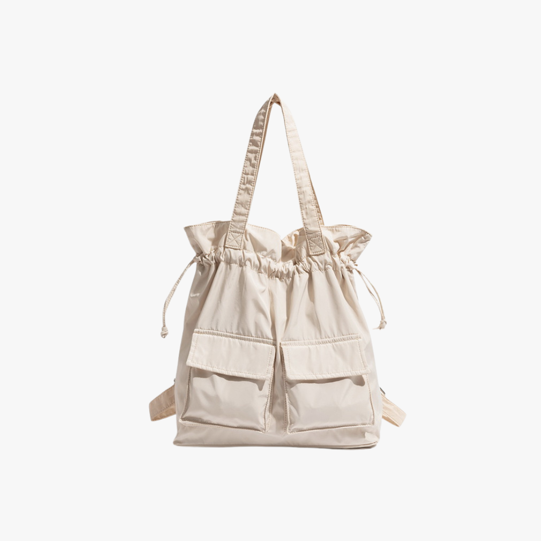 Large Tote Bag with Drawstring Top and Cargo Pockets