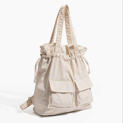 Large Tote Bag with Drawstring Top and Cargo Pockets