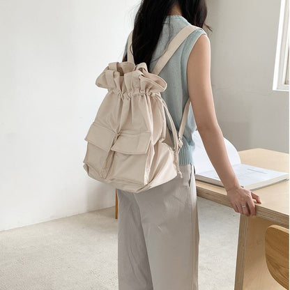 Large Tote Bag with Drawstring Top and Cargo Pockets