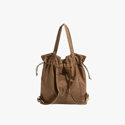 Large Tote Bag with Drawstring Top and Cargo Pockets