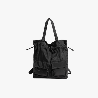 Large Tote Bag with Drawstring Top and Cargo Pockets