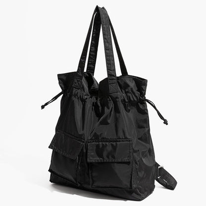 Large Tote Bag with Drawstring Top and Cargo Pockets