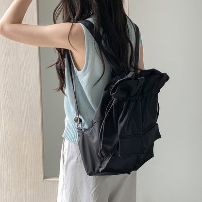 Large Tote Bag with Drawstring Top and Cargo Pockets