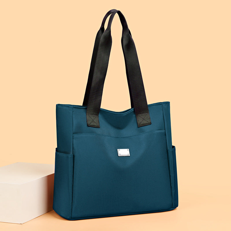 Large Tote Bag with Multiple Pockets and Contrast Handles