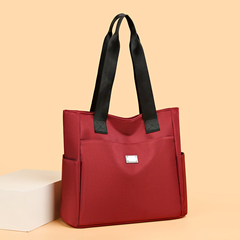 Large Tote Bag with Multiple Pockets and Contrast Handles
