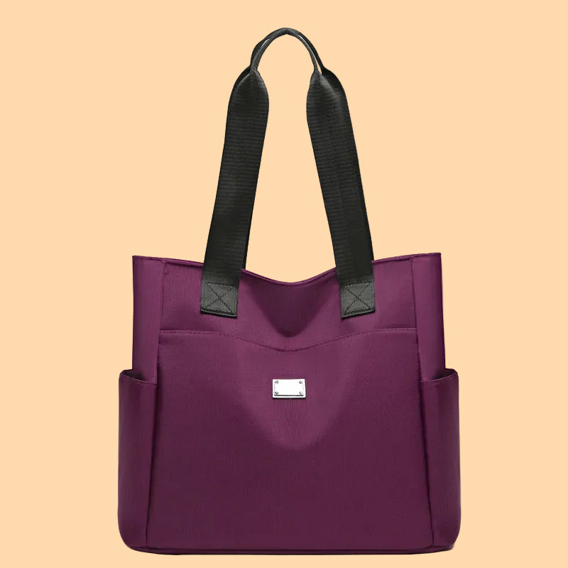 Large Tote Bag with Multiple Pockets and Contrast Handles