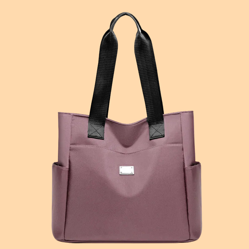 Large Tote Bag with Multiple Pockets and Contrast Handles