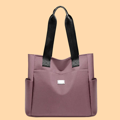 Large Tote Bag with Multiple Pockets and Contrast Handles