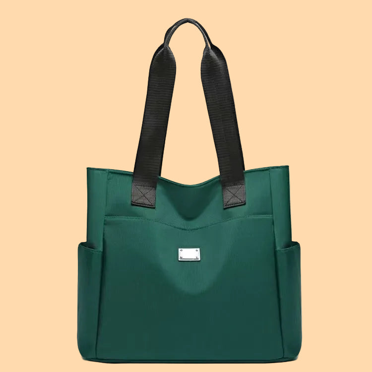 Large Tote Bag with Multiple Pockets and Contrast Handles