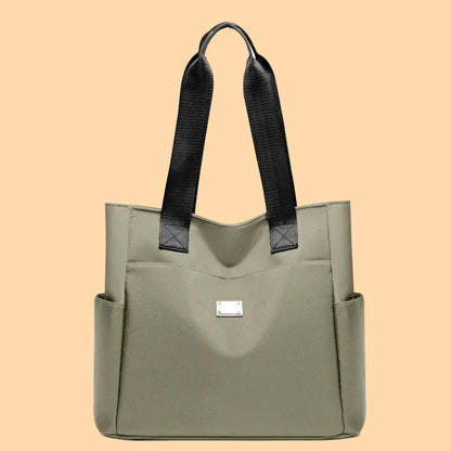 Large Tote Bag with Multiple Pockets and Contrast Handles
