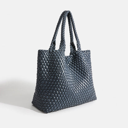 Large Woven Leather Tote Bag with Braided Handles