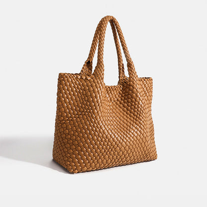 Large Woven Leather Tote Bag with Braided Handles