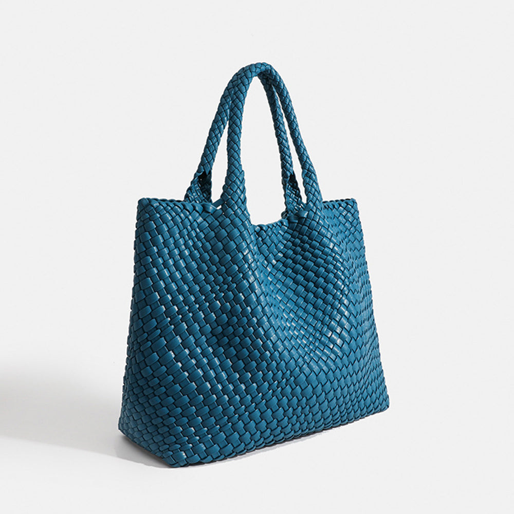 Large Woven Leather Tote Bag with Braided Handles