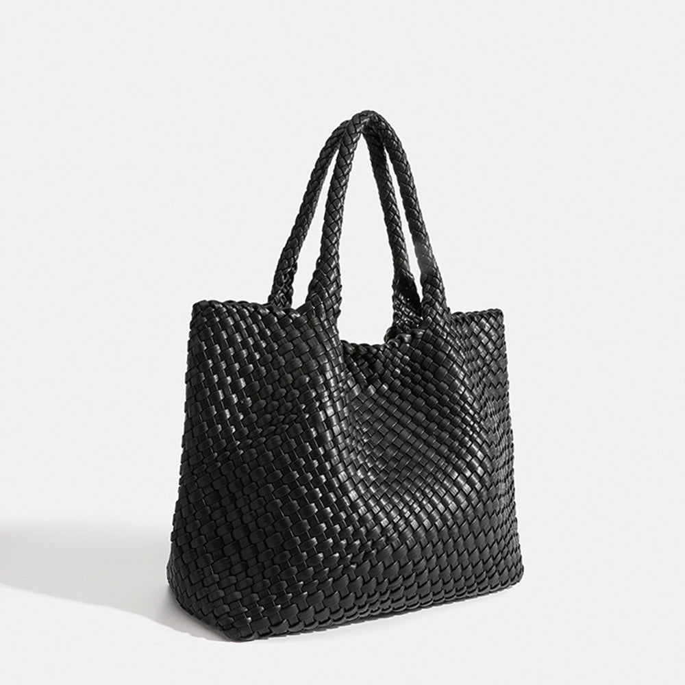 Large Woven Leather Tote Bag with Braided Handles