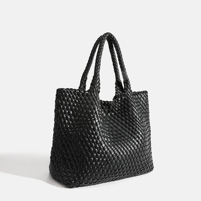Large Woven Leather Tote Bag with Braided Handles