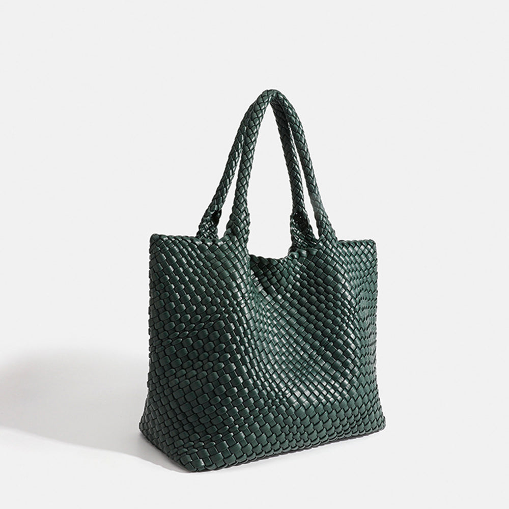Large Woven Leather Tote Bag with Braided Handles