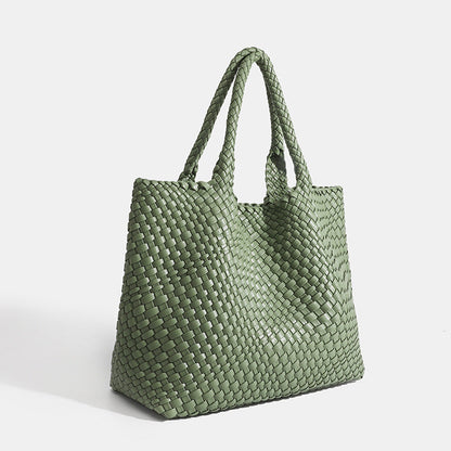 Large Woven Leather Tote Bag with Braided Handles