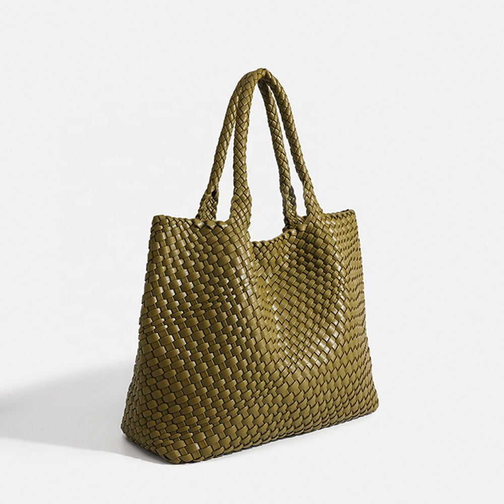 Large Woven Leather Tote Bag with Braided Handles