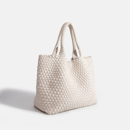 Large Woven Leather Tote Bag with Braided Handles
