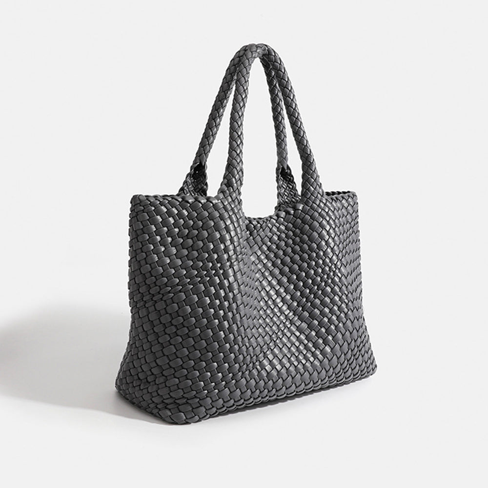 Large Woven Leather Tote Bag with Braided Handles