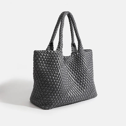 Large Woven Leather Tote Bag with Braided Handles
