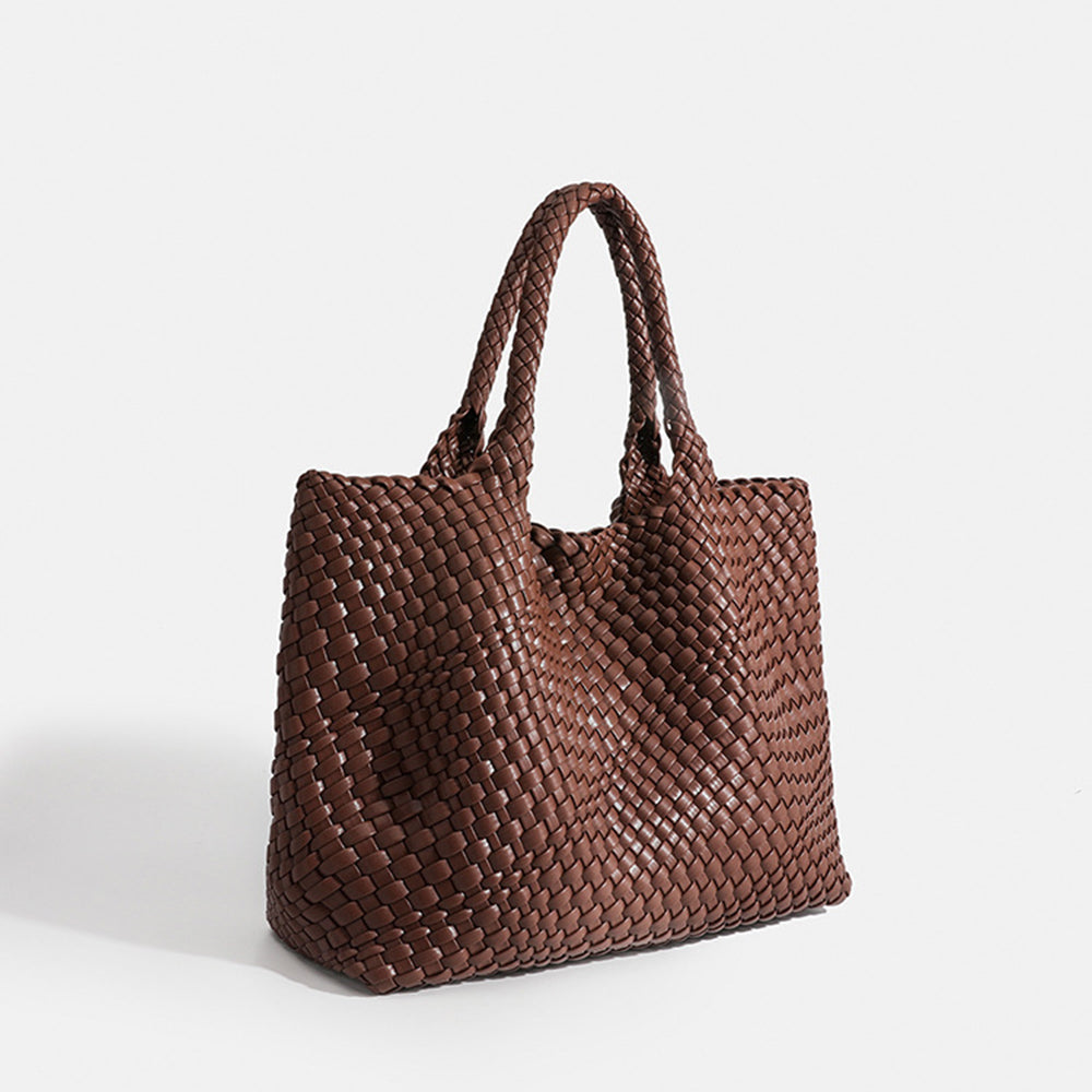 Large Woven Leather Tote Bag with Braided Handles