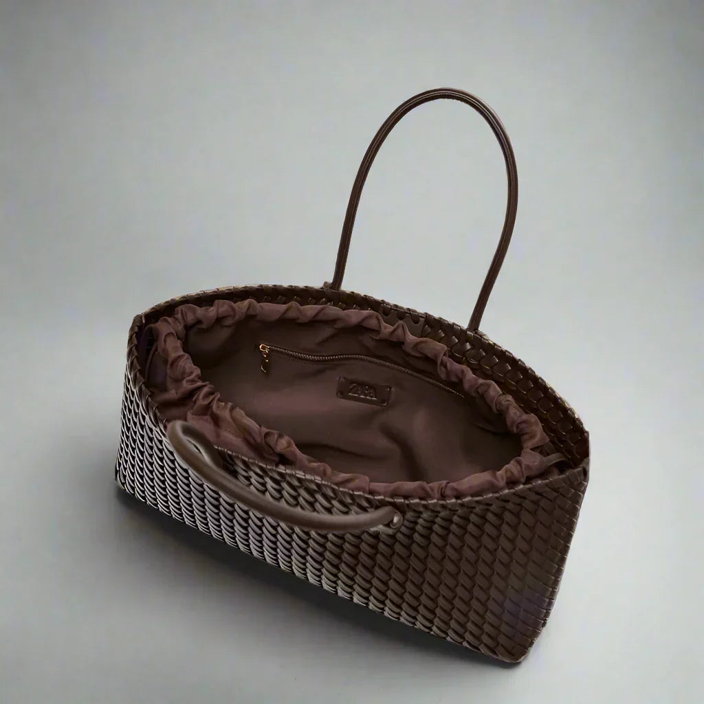 Large Woven Leather Tote Bag with Knotted Handles