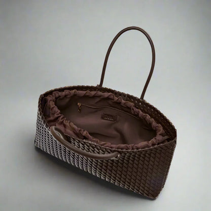 Large Woven Leather Tote Bag with Knotted Handles