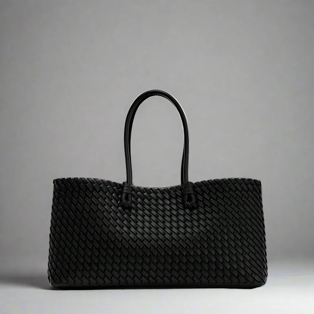 Large Woven Leather Tote Bag with Knotted Handles