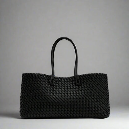 Large Woven Leather Tote Bag with Knotted Handles