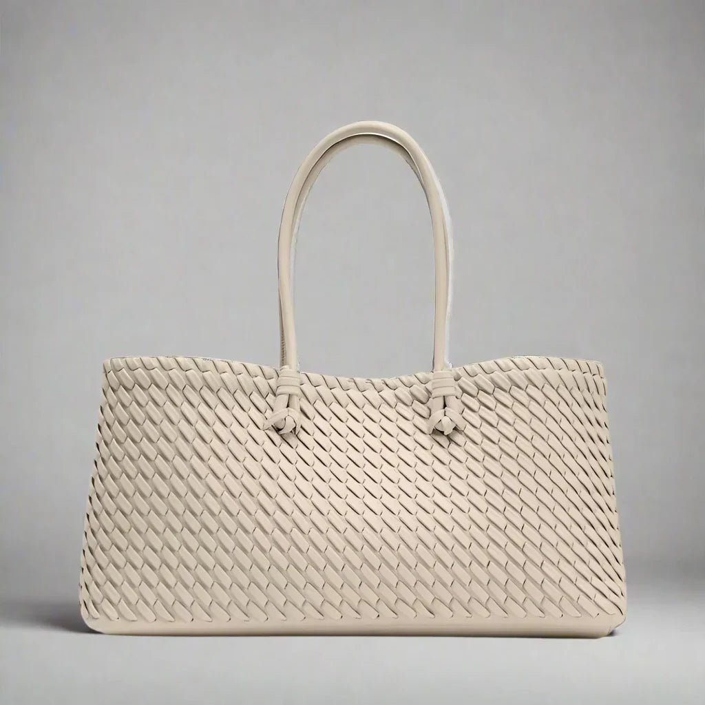 Large Woven Leather Tote Bag with Knotted Handles