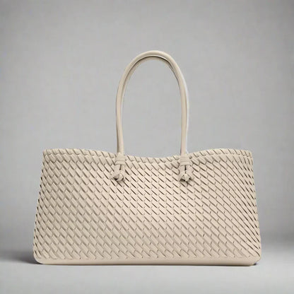 Large Woven Leather Tote Bag with Knotted Handles
