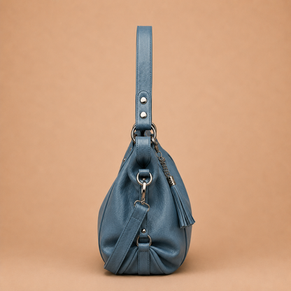 Large Leather Tote Bag with Tassel Charm