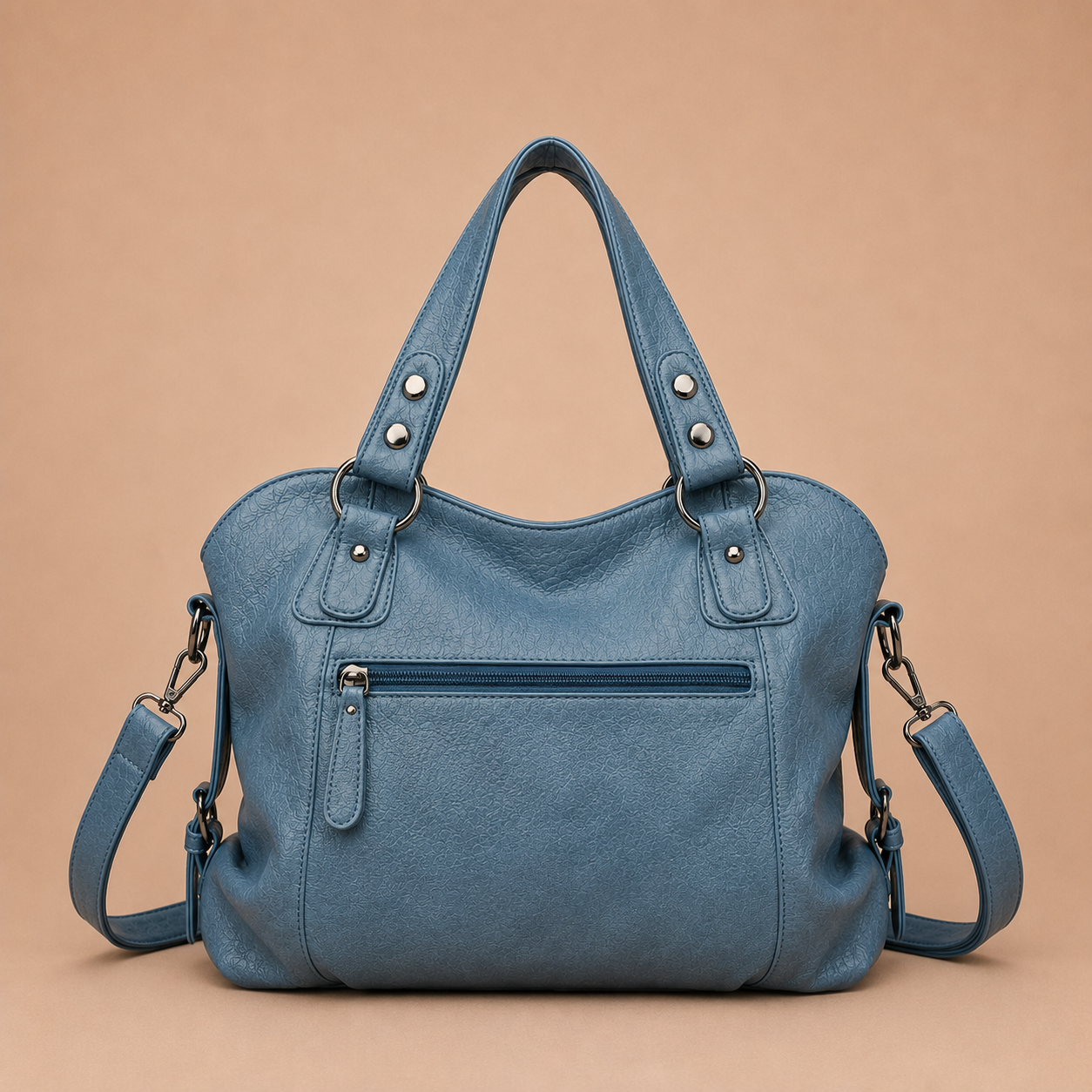 Large Leather Tote Bag with Tassel Charm